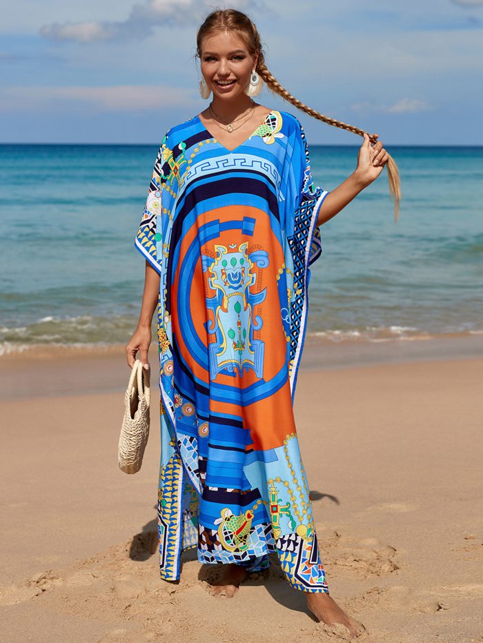 2023 Fashion Swimsuit Cover-up Kaftan Bohemian Boho Maxi Dress Cotton Summer Vestidos Mujer Verano Kimono Mujer