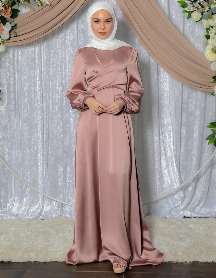 Eid Satin Abaya Muslim Long Dress Women Elegant Wrap Front Belted Hijab Modest Dresses Party Arabic Islam Turkey Abayas Ramadan