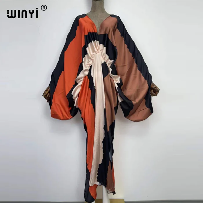 Europe bech Over Size Summer fashion print 2022 WINYI Kaftan robe sexy femme Maxi women's robes long beach V-neck Bohemian dress