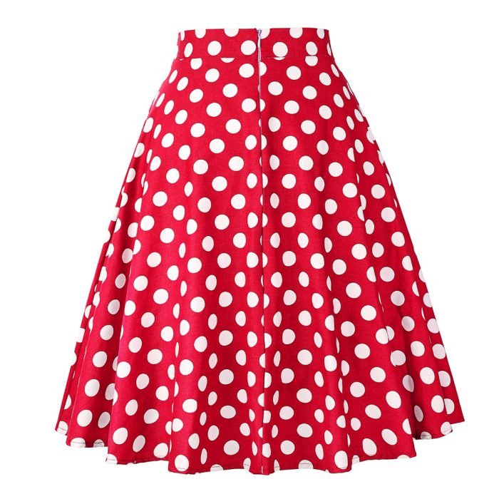 2023 Summer Midi Skirt Runway Vintage Rockabilly Sundress Red Womens Sexy Pinup 50S Cotton Polka Dot Pattern Skater Streetwear