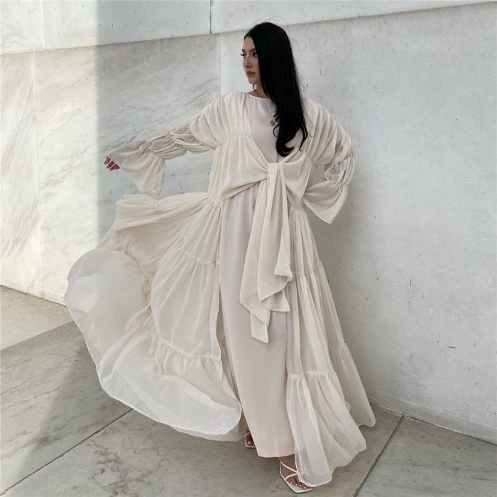Ramadan Eid Tunic Puff Sleeve Cardigan Muslim Abayas Kimono Musulmane Dubai Fashion Muslim Dress Arab Worship Service wy701