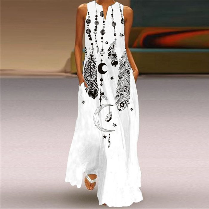 Fashion Butterfly Printed Sleeveless Sundress Women 2022 Summer Casual Beach Long Dresses Ladies Maxi Dress Femme Vestidos