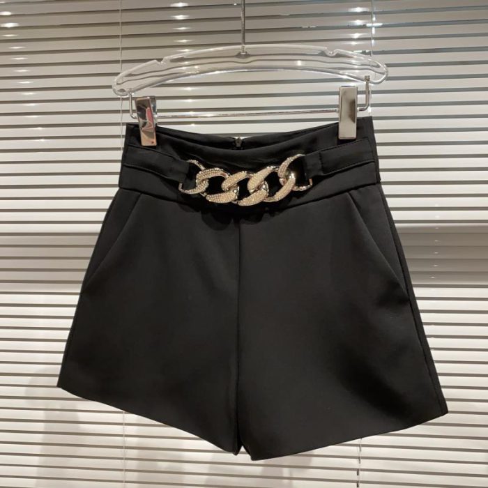 2020 New Golden Chain Autumn Women Shorts High Waist Solid Color Office Lady Short-Pants Female Fashion Zipper Up Buttom