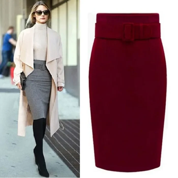 New Fashion Autumn Winter Style 2021 Cotton Plus Size High Waist Saias Femininas Casual Midi Pencil Skirt Women Skirts Female De