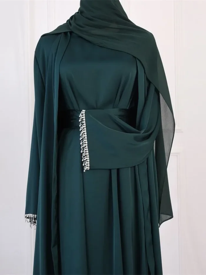 Ramadan Kimono 2 Piece Abaya Set Turkey Islam Arab Hijab Dress Muslim Sets Khimar Jalabiya For Women Robe Femme Musulmane Kaftan
