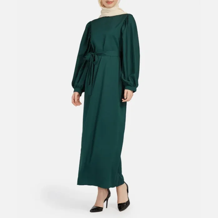 Ramadan Muslim Robe Jalabiya Abaya Solid Color Belt Dress Casual Long Sleeve Caftan Dresses Eid Women Clothing Turkish Abayas