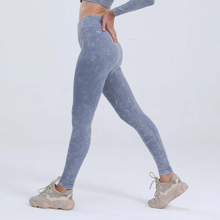 Women Yoga Pants Sports Sportswear Stretchy Lifting Fitness Tights Leggings Seamless Gym Exercise Pants Stone Washed
