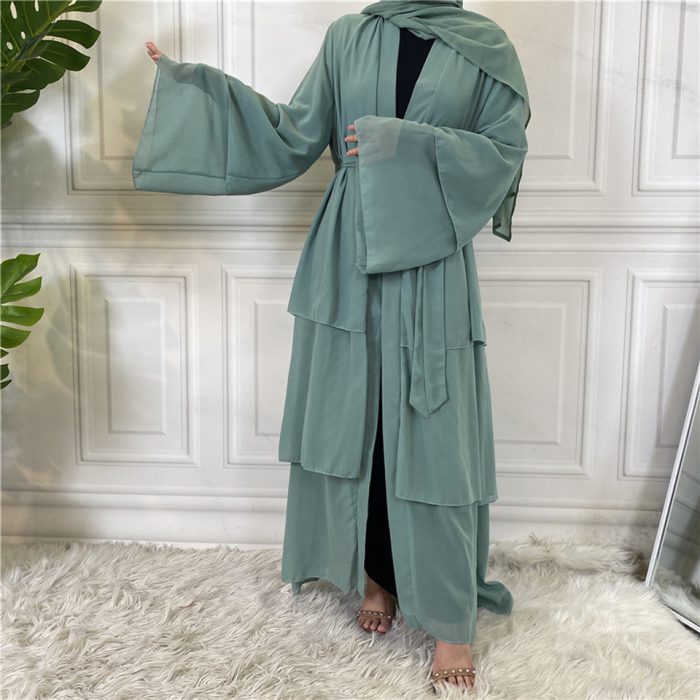 Chiffon Open Abaya Layered Women Kaftan Dubai Luxury Turkey Muslim Dress Islam Robe African Kimono Femme Clothing Caftan Fashion