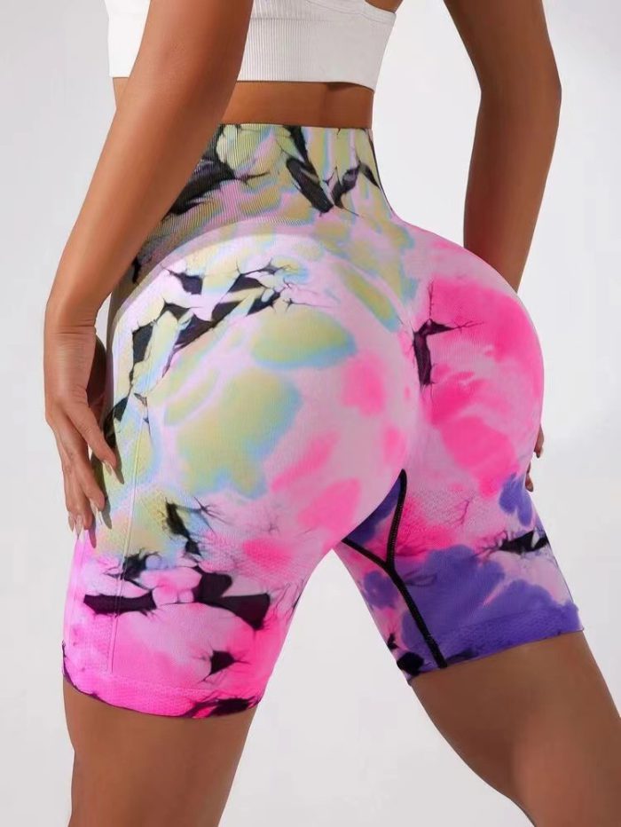 Printed Yoga Shorts For Women Sexy Slim Peach Hip Fitness Pants High Waist Stretch Tights Quick-drying Running Sports Pants
