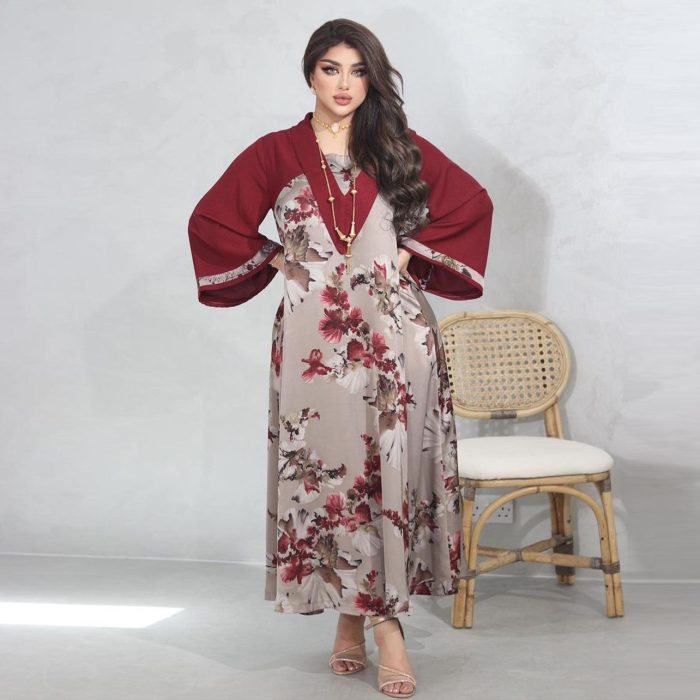 AB217 Middle East Abaya Muslim Print Patchwork Dress Middle East Abaya Islamic Clothing for Women Kaftan Femme Musulman
