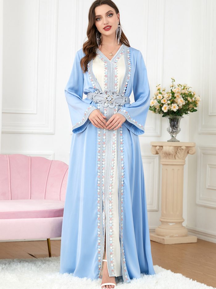 Muslim Women Kaftan Party Evening Arabic Dress 2 Piece Set Islamic Clothing Jalabiya Abayas Ramadan Eid Turkish Gown