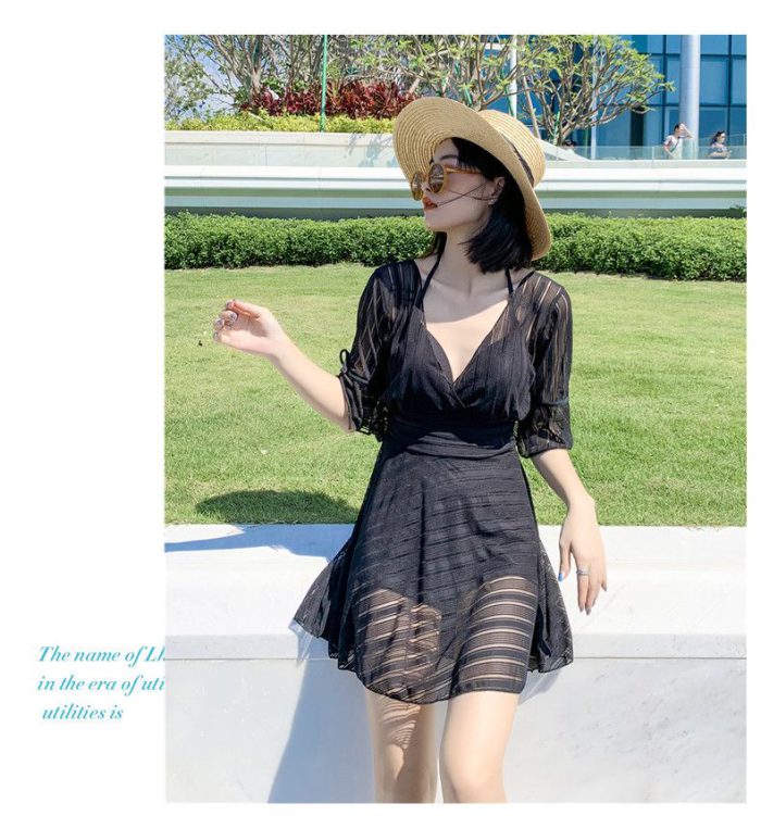 Women's Large Swimming Dress Style One Piece Sexy Steel Support Gathering Hot Spring Covering Belly Show Slim Swimwear