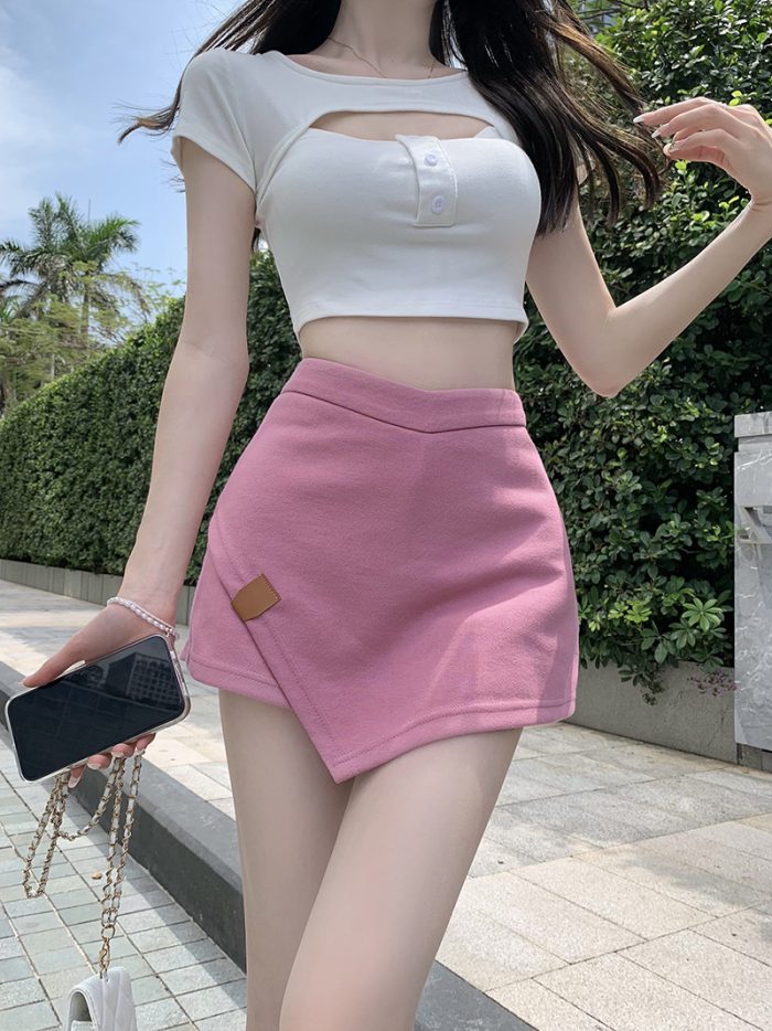 pure desire pink skirt for women's summer design irregular A-line skirt ins spicy girl short skirt high waist skirt