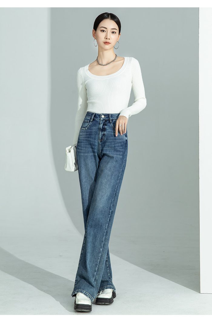 2023 Autumn New High Waist Versatile Casual Wide Leg Jeans Women's Loose and Slim Slim Slim Down Straight Leg Pants