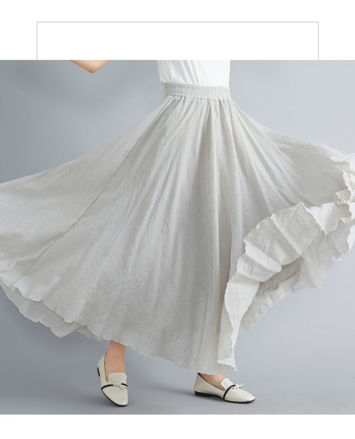 Fashion Solid Cotton Linen Women Skirts Maxi Elegant Harajuku Saia Casual Loose Long Skirt Ladies Clothes Faldas Ropa Mujer