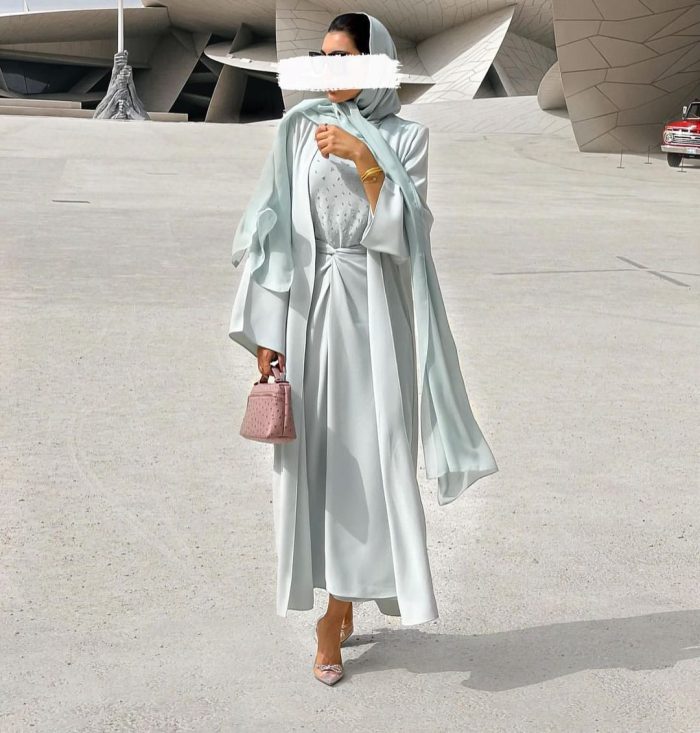 New Spring Muslim Dress Abaya Sets Women 3 Piece Nida Beading A-line Maxi Kimono Jubah Robe Abayas Vestidos Islamic Clothing