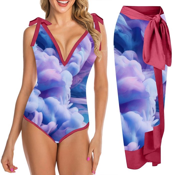 Floral Print One Piece Swimsuit Woman 2023 New Tie-Shoulder Swimwear Holiday Monokini Designer Beach Bathing Suit Summer Pareo
