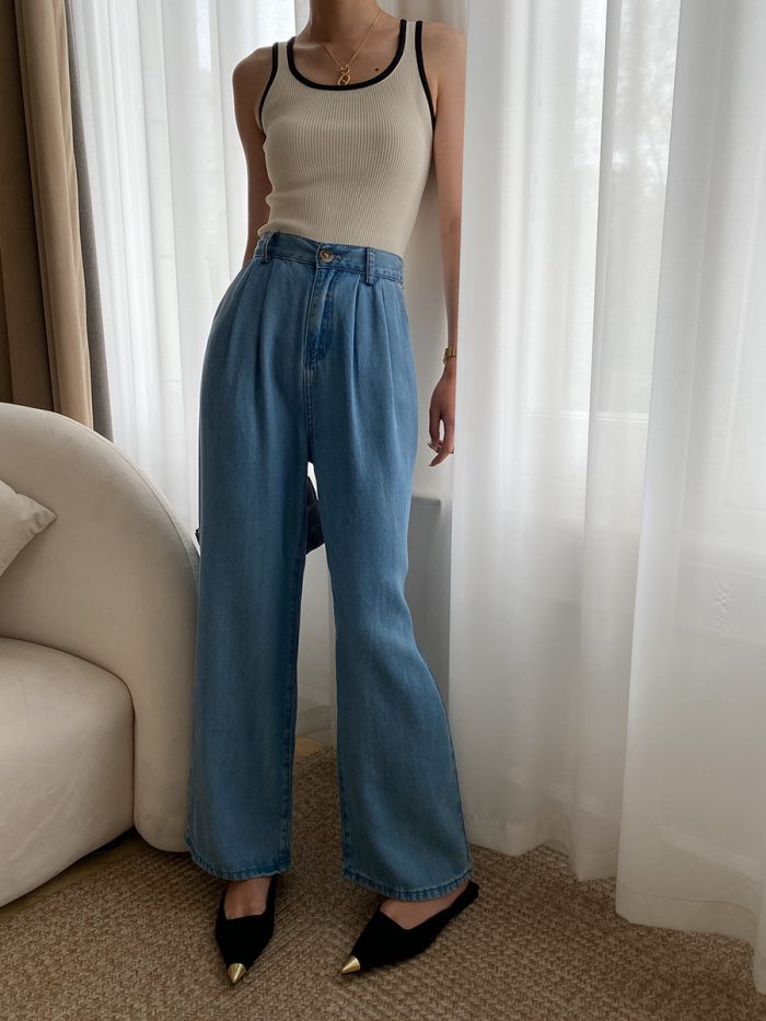 EWQ Elegant French Style High Wais Jeans For Women Blue Straight Loose Wide Leg Pants Y2k Trousers 2023 Spring New 26D2690