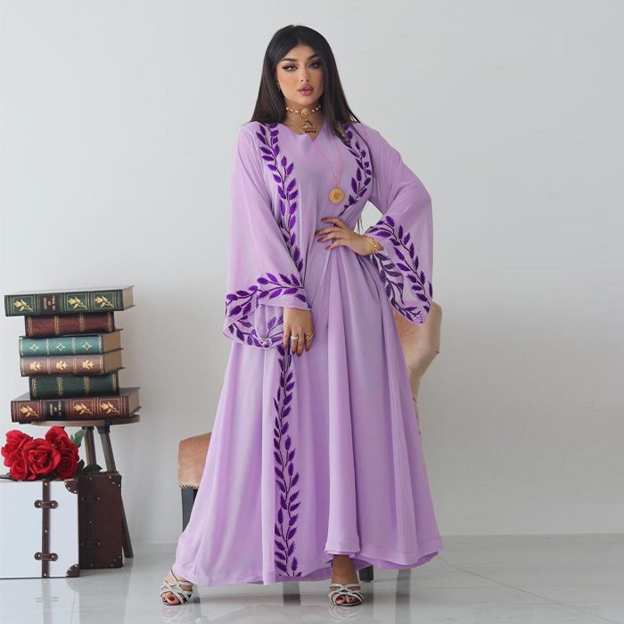 Morocco Muslim Dress Abaya Chiffon Embroidery Evening Dresses for Women Dubai Turkey Islam Robe Femme Long Vestidos 2022