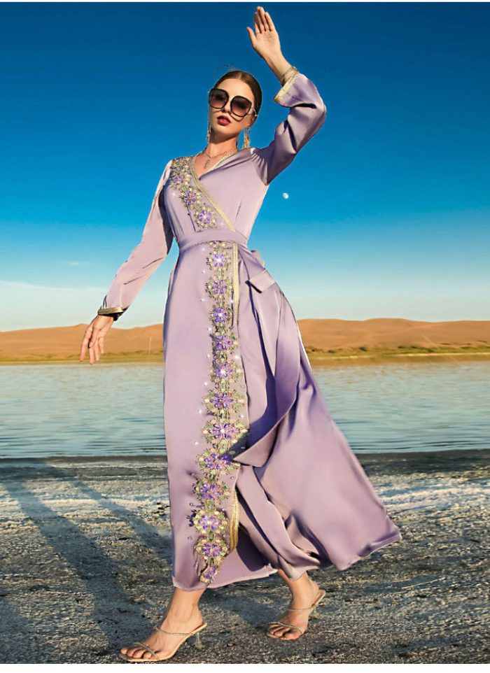 BA Arabian dresses women muslim long evening dress moroccan Kaftan summer Dubai Abaya for women 2022 Fashion satin abaya style