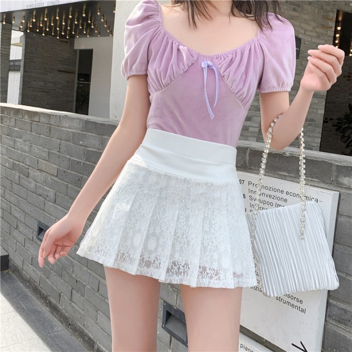 Korean Fashion Mini Skirts Lace Pleated Skirt Versatile Sexy A-line Skirt 2023 Summer New Y2k Clothes Women Micro Skirt