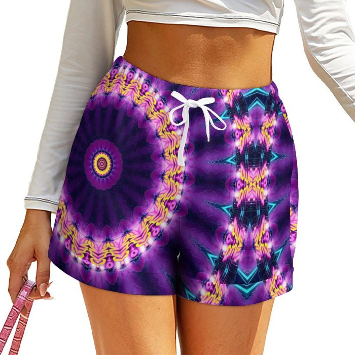 Neon Sunflower Shorts Women Blacklight Mandala Casual Design Shorts High Waist Oversize Short Pants Kawaii Bottoms