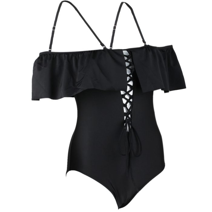 Ruffled Off Shoulder Swimwear Women One Piece Swimsuit With Removable Padding Backless Printed Monokini Beachwear Bathing Suit