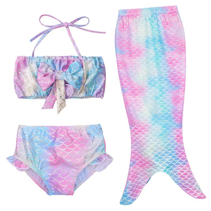 Three Pieces Kids Girls Swimsuit Bathing Suits Bikini Fish Tail Set 3-10 Years Swimwear Beachwear