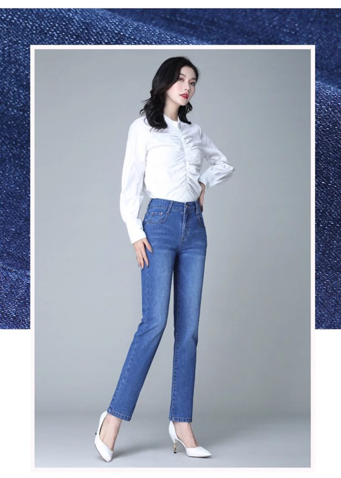 High waisted denim women's straight tube spring and autumn new Korean version oversized loose and versatile stretch denim pants