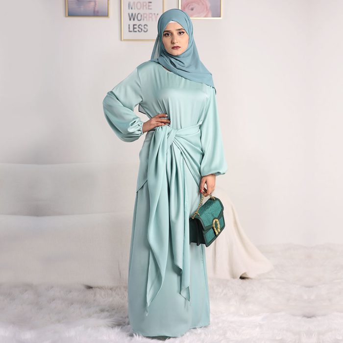 Ramadan Eid Shiny Two Pieces Sets Djellaba Muslim Dress Dubai Fashion Glossy Islamic Suits Abaya Muslim Robes Islam Robe WY1294