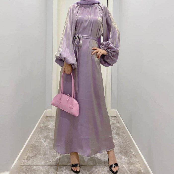 Ramadan Eid Djellaba Muslim Dress Dubai Fashion Elastic Cuff Sleeve Soft Shiny Abaya Dubai Turkey Muslim Kimono Islam Robe WY909