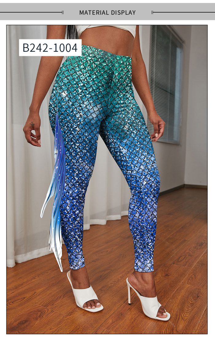 Women 3D Mermaid Pattern Printed Skinny Fitness Leggings Sexy Cosplay Mermaid Costume Fish Scale Leggins Pants Trousers