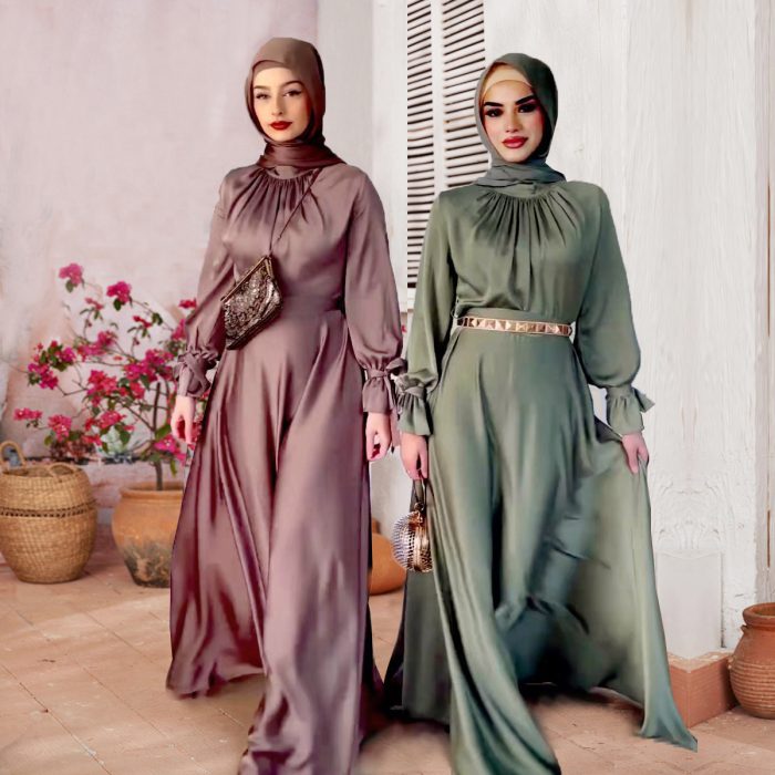 Eid Abaya Dubai Muslim Dress Women Saudi Arab Turkey Silk Lace-up Party Dresses Ramadan Islam Abayas Belt Vestidos