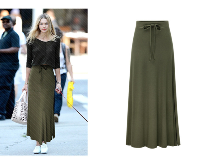 2023 Spring Summer Oversized Long Skirt for Women's High Waist Slit Midi Skirts Women's Casual Tie Elastic Waist Fashion Skirt