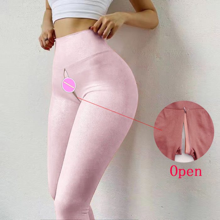 Plus Size Invisible Open Crotch Leggings Sexy High Waist Yoga Pants Outdoor Sports Sex Convenient Club Fun Pants Womens Clothing