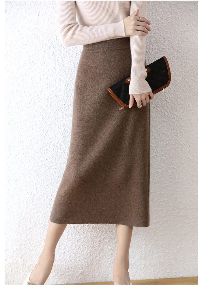 2023 New Arrival Autumn and Winter 100% Wool Knit Skirt Women's High Waist Skirt Fashion Soft Quanlity Elastic Knit Girl Clothes