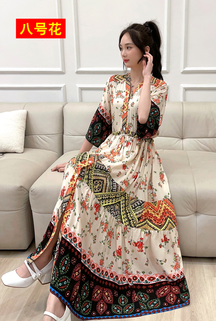 Maxi Indian Dress Women Casual Plus Size Summer Cotton Linen Korean Beach Floral Vintage V-neck Long Boho Bohemian Vestidos Robe