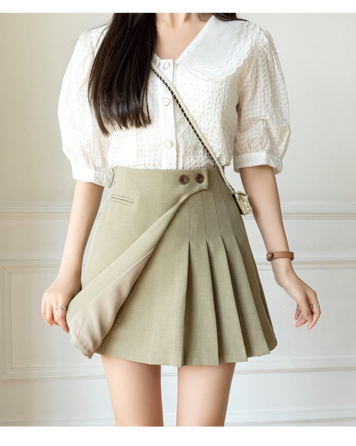 2023 New Korean Cute High Waist A-line Mini Pleated Skirt Fashion Button Female Short Skirts Woman Spring Summer Casual Skirts