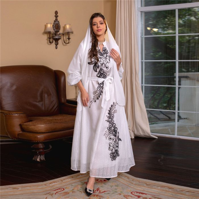 Eid Ramadan Abaya Embroidery Long Maxi Dress Dubai Turkey Arab Islamic Clothing Robe Moroccan Jalabiya Caftan Femme Gown Vestido