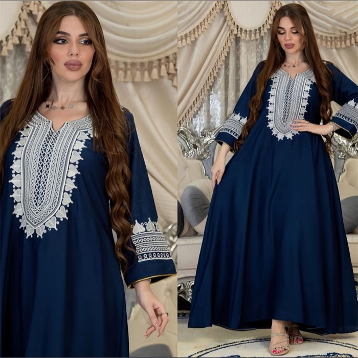 Muslim Abaya Dubai Embroidered Dress Long Sleeve Gowns Moroccan Kaftan Islam Oman Ladies Dresses Arabic Party Evening Ramadan