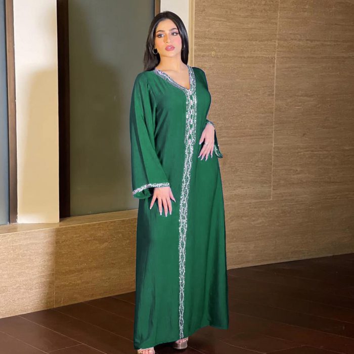 India Turkey Abayas Muslim Dress Embroidered Diamond Islamic Embroidered Dresses Middle Eastern Robe Femme Musulmane