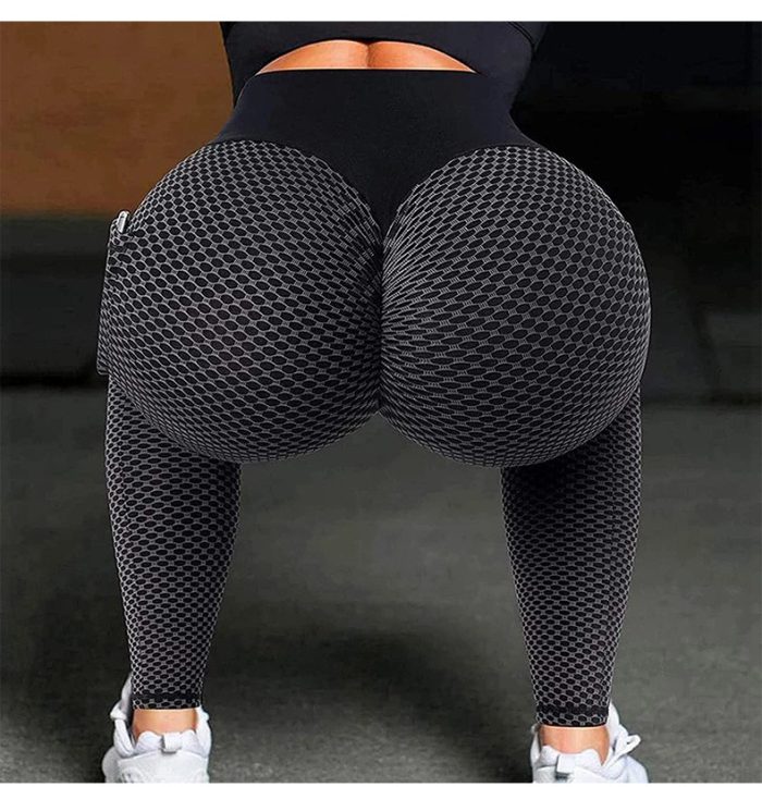 AQEK Women Plus Size Pocket Yoga Pants High Waist Elastic Push Up Fitness Sports Leggings Girls Gym Workout Honeycomb Sweatpants