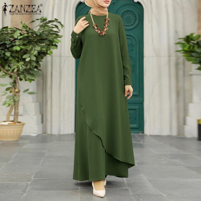 Muslim Fashion Hijab Dress ZAZNEA Turkey Abaya Women Long Sleeve Maxi Sundress Asymmetrical Robe Dubai Vestido Isamic Clothing