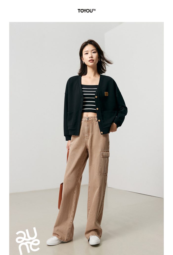 Toyouth Women Jeans 2023 Autumn Straight Long High Waist Trousers Retro Nostalgic Style Fashion Trend Casual Chic Brown Pants