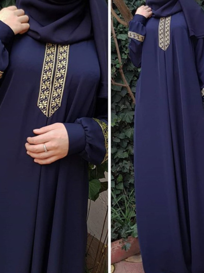 Muslim Abaya Ethnic Style Print Islam Abaya Dress Solid Color Loose Casual Robe Femme Musulman for Middle East Arabia