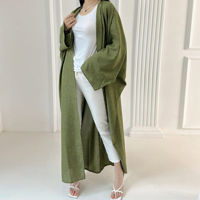 Eid Open Abayas for Women Dubai 2023 Plain Causal Cotton Linen Abaya Kimono Turkey Muslim Hijab Dress Islamic Outfit Kaftan Robe