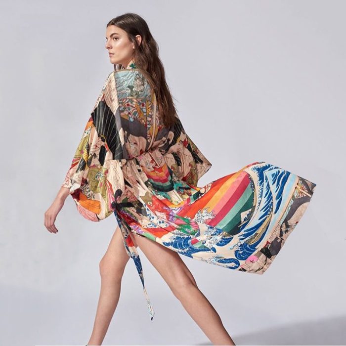 WeHello New Women's Style Beach Loose and Comfortable Cover Kimono Polyester Printing Sun Protection Bikini Shirt