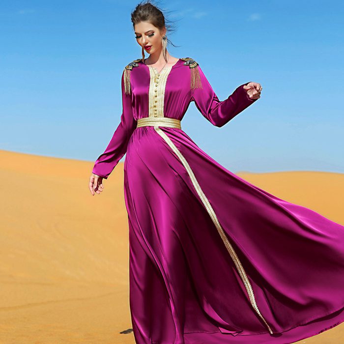Abaya Moroccan Dubai Caftan Muslim Women Long Dress Ramadan Dubai Arabic Luxury Satin Rhinestone Wedding Party Gown Islamic New