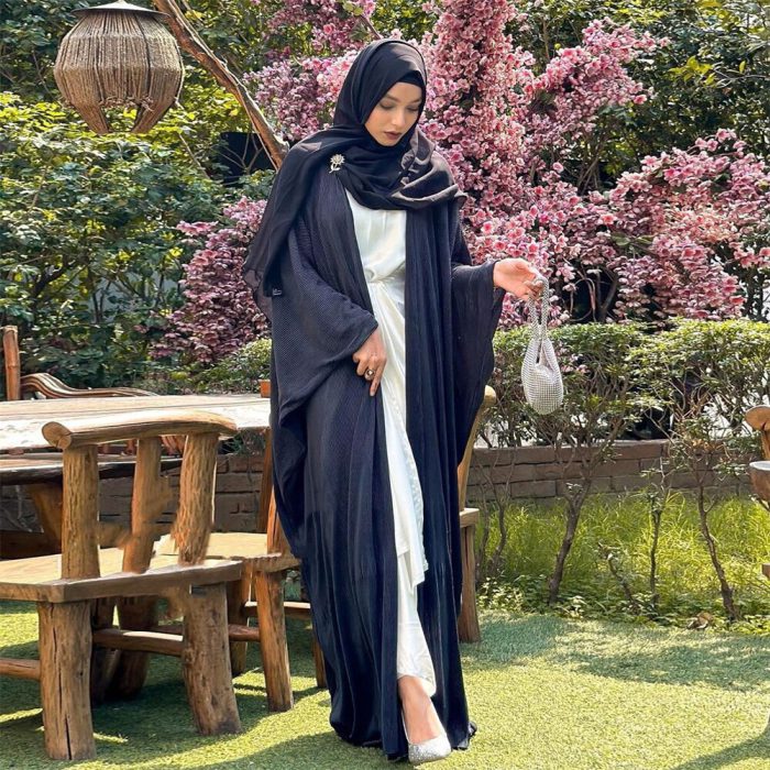 Crinkle Chiffon Abayas Women Muslim Dress Morocco Kaftan Eid Ramadan Kimono Open Abaya Dubai Turkey Caftan Jalabiya Islamic Robe