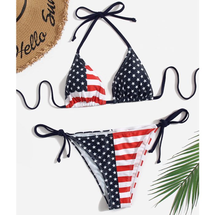 2023 Bikinis Mujer Women Bikinis Swimwear Beach Wear American Flag Bikini 3D Printed Sexy Swimsuit Bathing Suits